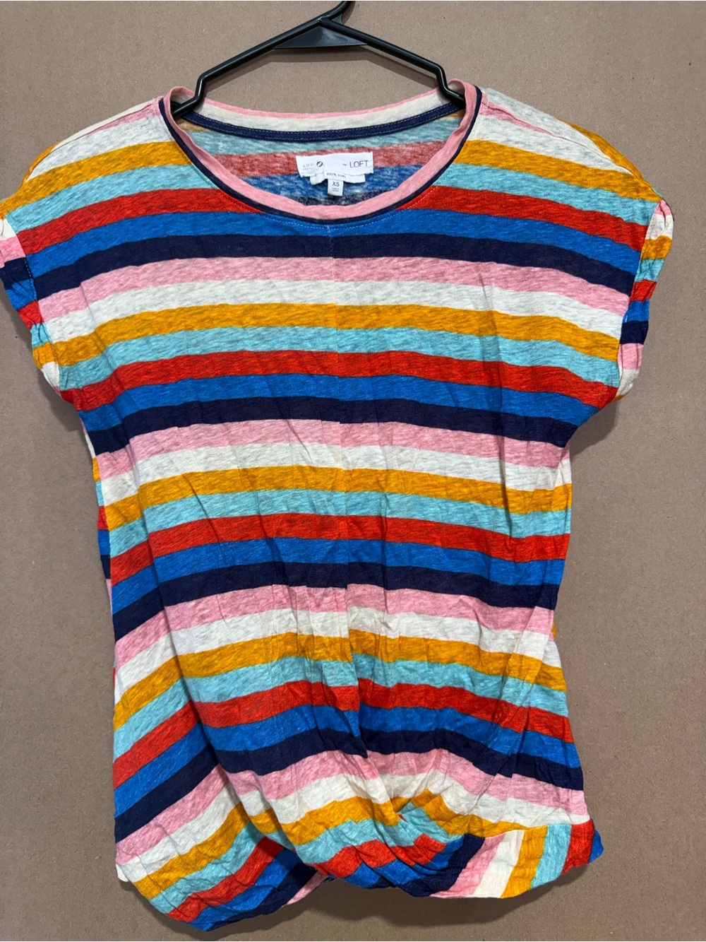 LOFT Multicolor Striped Twist-Hem Short Sleeve Tee